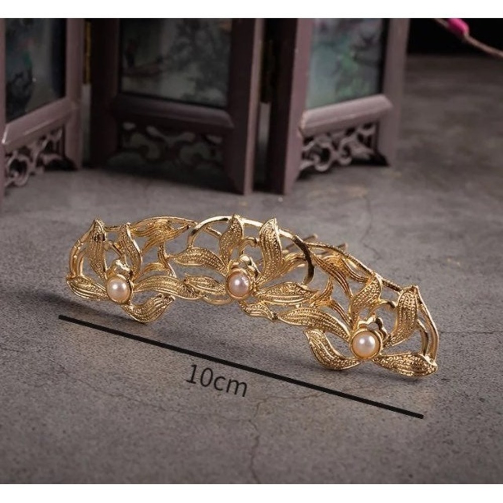 Traditional  Hair Accessory Set Gold Pearl Tassel Comb Forks Earrings - Picture 9 of 9